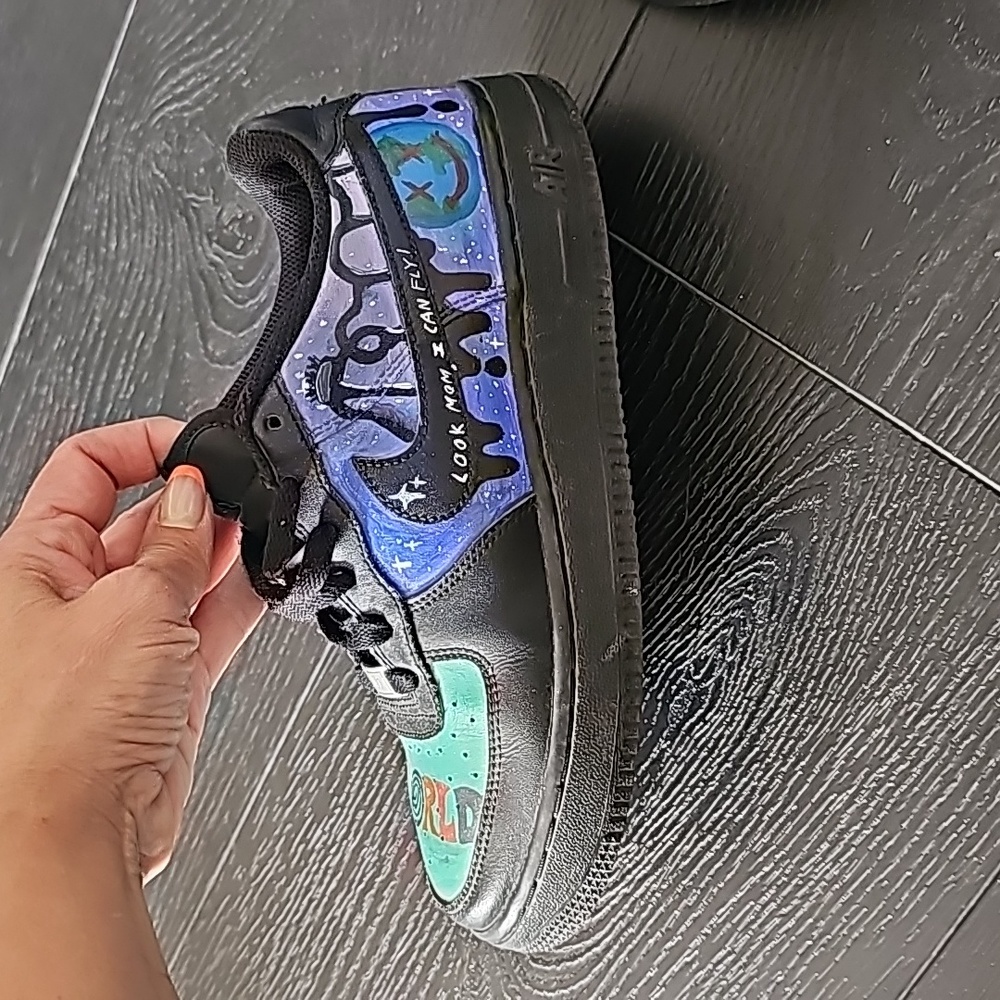 ✨️Custom Made✨ Nike Air Force 1 Travis Scott Astro World 5.5 Y Black Multi color - Picture 6 of 10